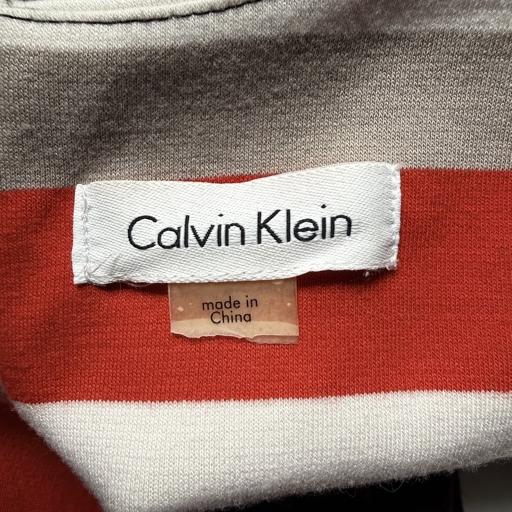 CALVIN KLEIN Scuba Sheath Dress 6P Stretch Zip Fitted Sleeveless Midi Red Stripe - Picture 8 of 11
